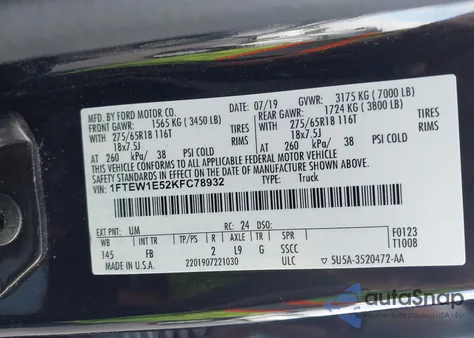 2019 Ford F-150 Xlt from USA, damaged, VIN 1FTEW1E52KFC78932